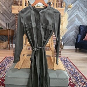 Banana Republic Dark Green Button-Up Dress